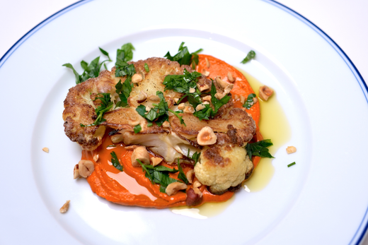 Cauliflower Steak with Romesco Sauce on Plate